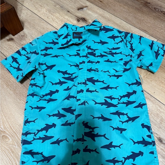 Blue Shark Print Button-Up Shirt - Picture 1 of 2